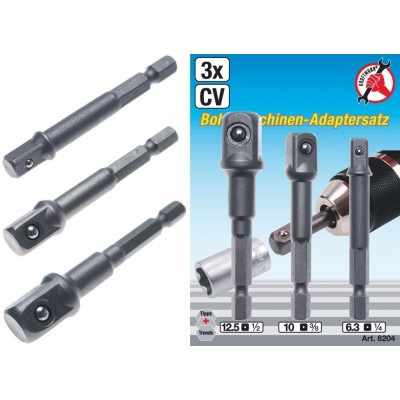 Socket adapters on drill 6.3mm (1/4 ") - 10mm (3/8") - 12.5mm (1/2 ")